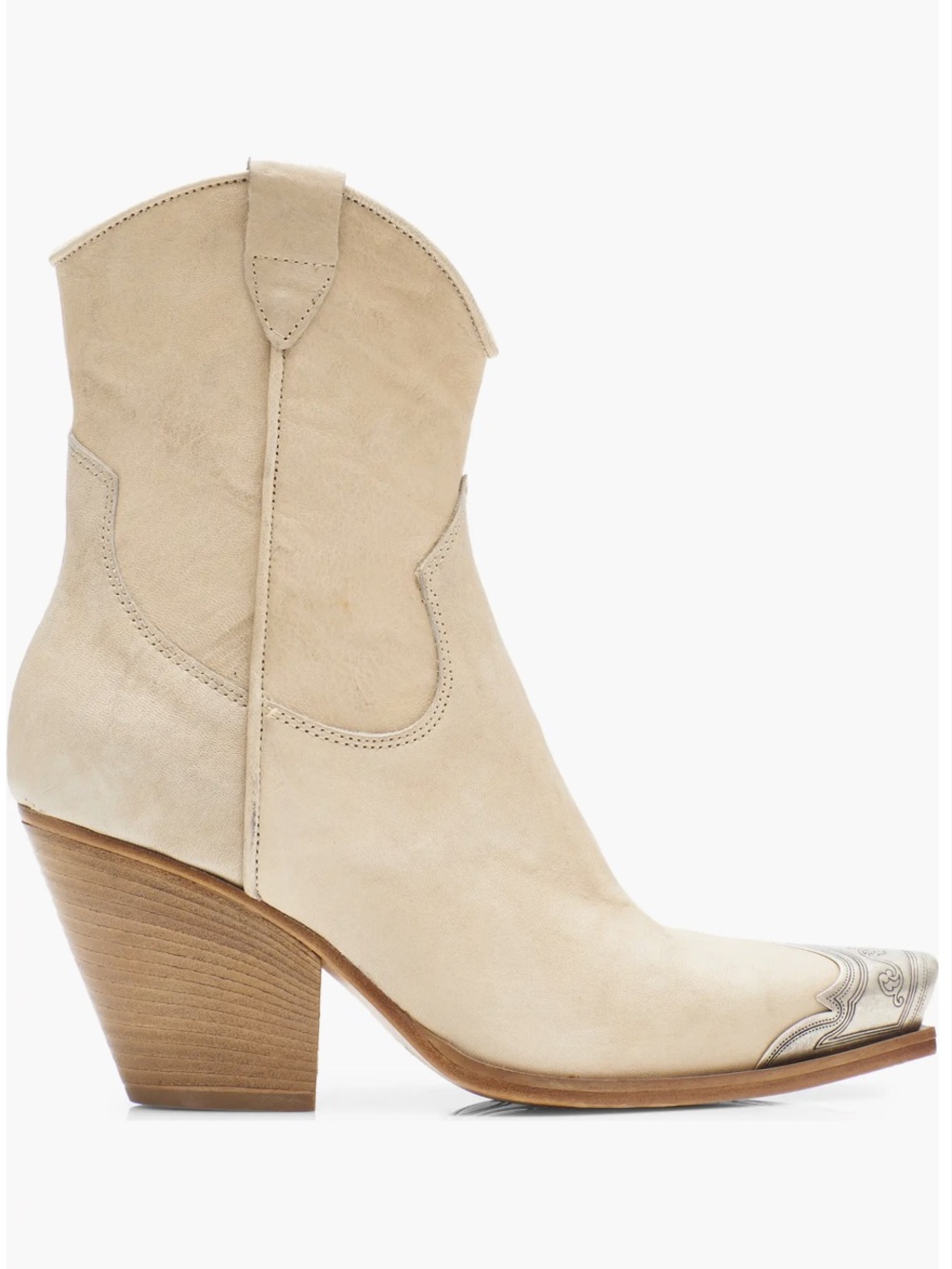 Bone Western Ankle Boots with Metallic Toe - Picture 8 of 8